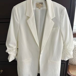 Elizabeth and James Ivory Lined Blazer Jacket 3/4 Ruched Sleeves Size 6